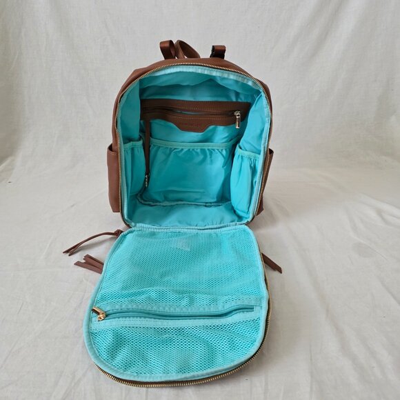 NWT! Midsize Brown Faux Leather Backpack Baby Bag Tote w/Luggage Strap & Tassels main image 8